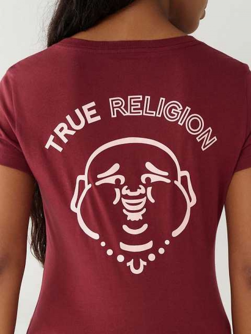 Camiseta True Religion Buddha Logo V Mujer Burdeos | Colombia-NCAVPDH63