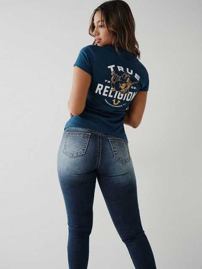 Camiseta True Religion Buddha Logo V Mujer Azul Marino Azul Marino | Colombia-UPXNWEF14