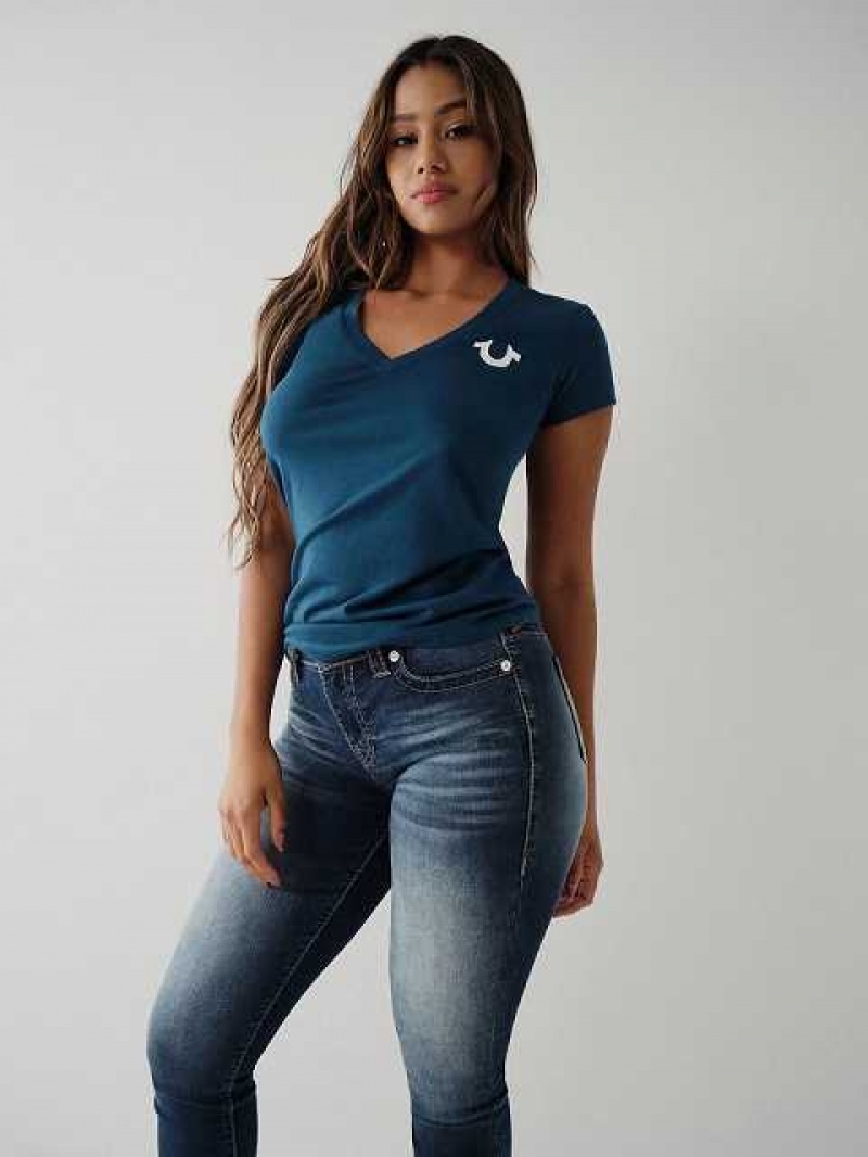 Camiseta True Religion Buddha Logo V Mujer Azul Marino Azul Marino | Colombia-UPXNWEF14