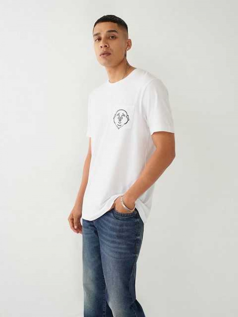 Camiseta True Religion Buddha Pocket Hombre Blancas | Colombia-YWUFVIR23