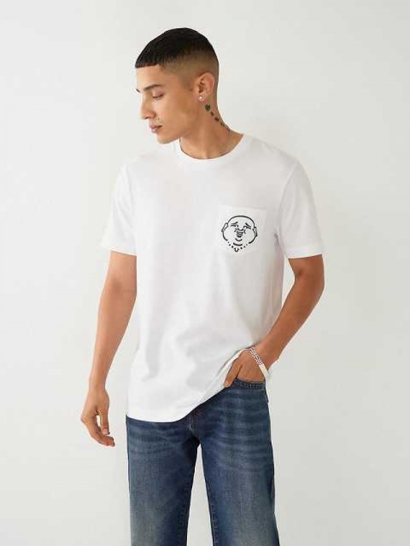 Camiseta True Religion Buddha Pocket Hombre Blancas | Colombia-YWUFVIR23