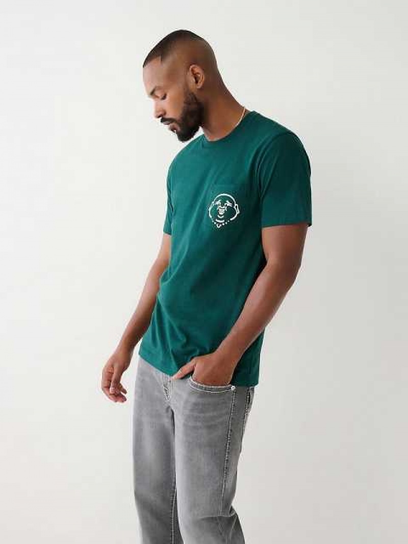 Camiseta True Religion Buddha Pocket Hombre Turquesa Verde | Colombia-FOTCUHR83