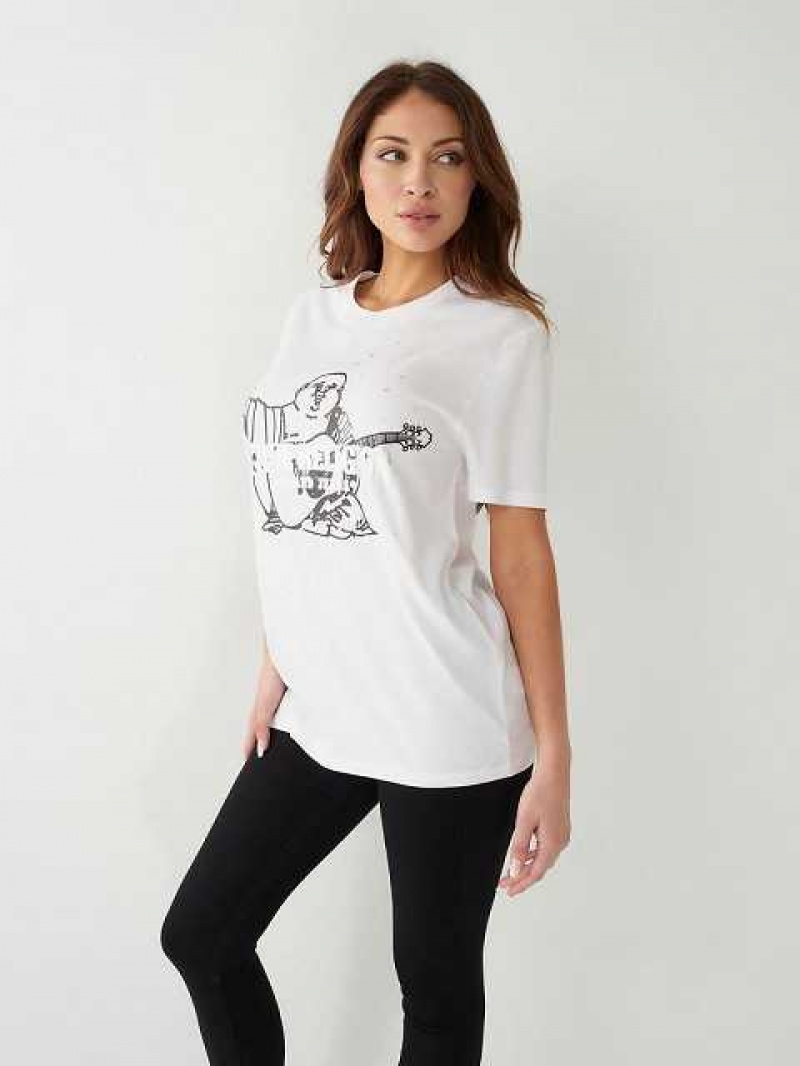 Camiseta True Religion Buddha Splatter Relaxed Mujer Blancas | Colombia-MLPHUZV74