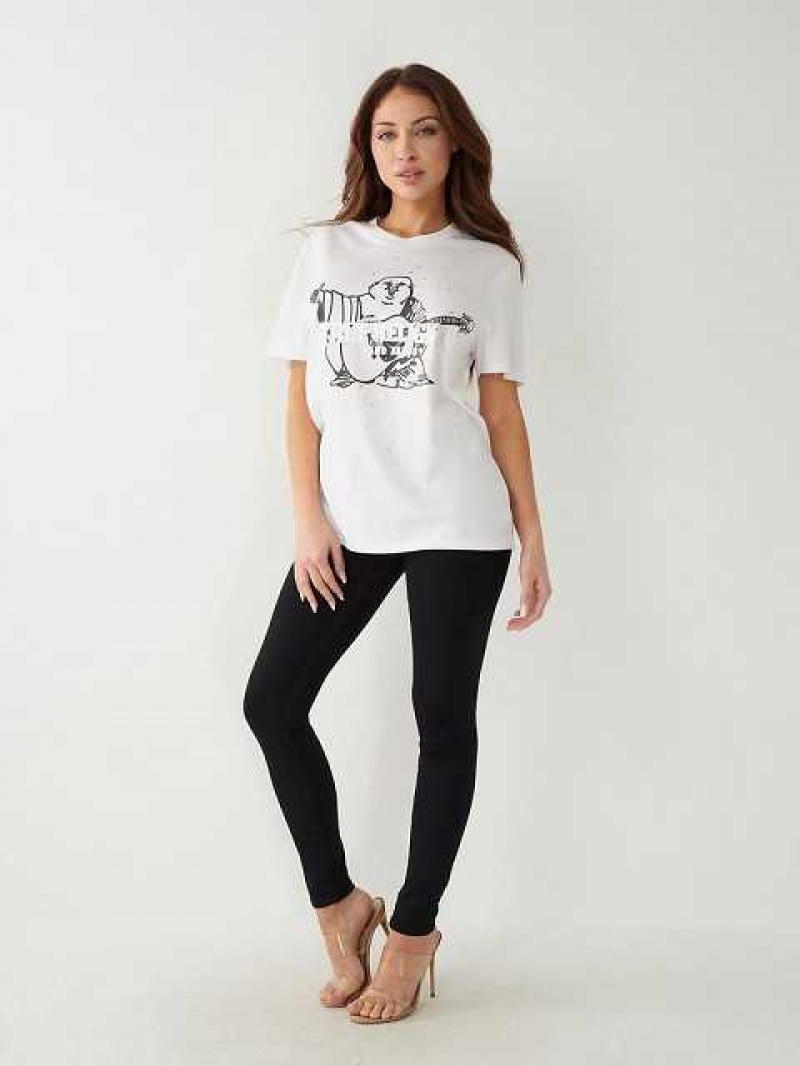 Camiseta True Religion Buddha Splatter Relaxed Mujer Blancas | Colombia-MLPHUZV74