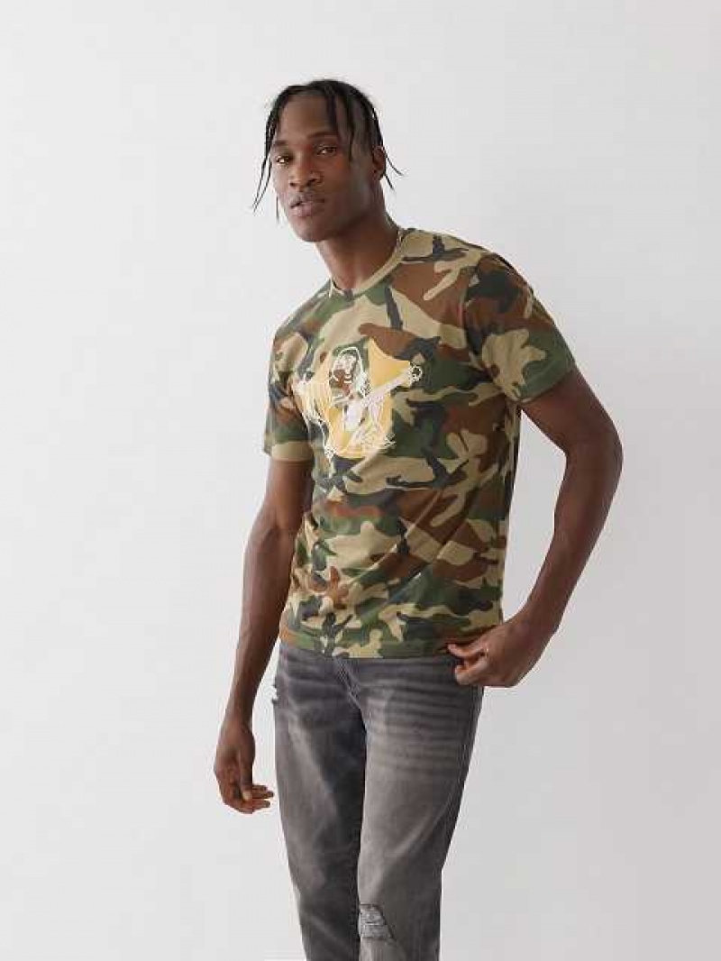 Camiseta True Religion Camo Buddha Logo Hombre Verde | Colombia-MTJDSAC89