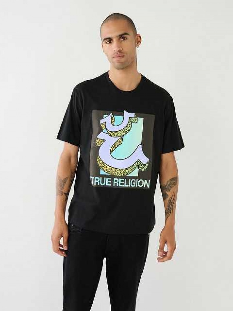 Camiseta True Religion Channel True Estampadas Relaxed Hombre Negras | Colombia-CWXPUOM09