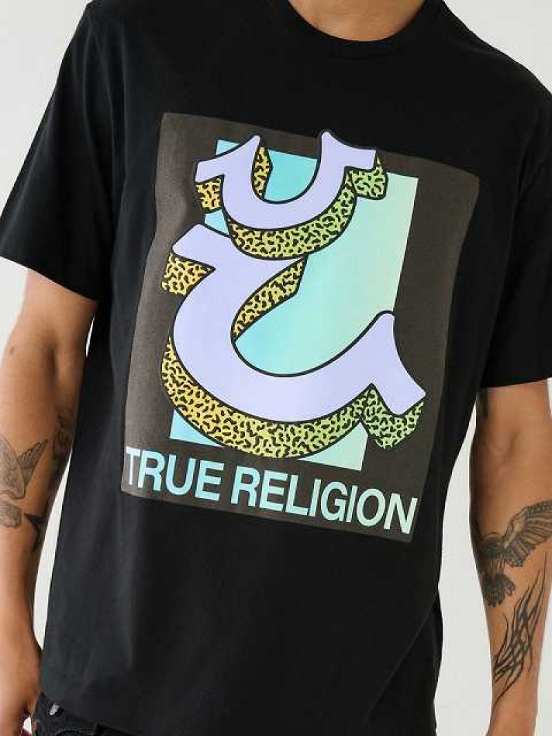 Camiseta True Religion Channel True Estampadas Relaxed Hombre Negras | Colombia-CWXPUOM09