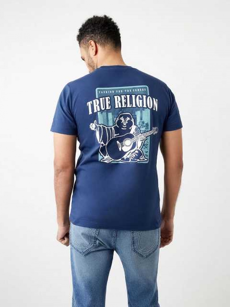 Camiseta True Religion City Buddha Logo Crew Hombre Azul Marino Azules | Colombia-HFAPLKB04