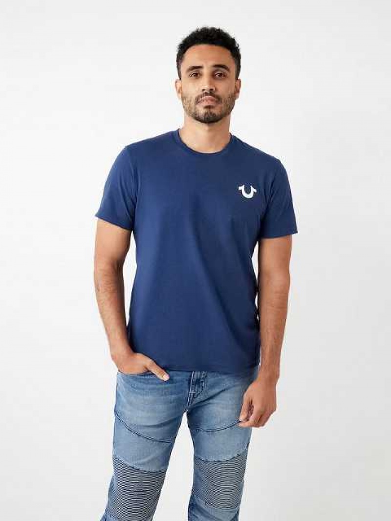 Camiseta True Religion City Buddha Logo Crew Hombre Azul Marino Azules | Colombia-HFAPLKB04