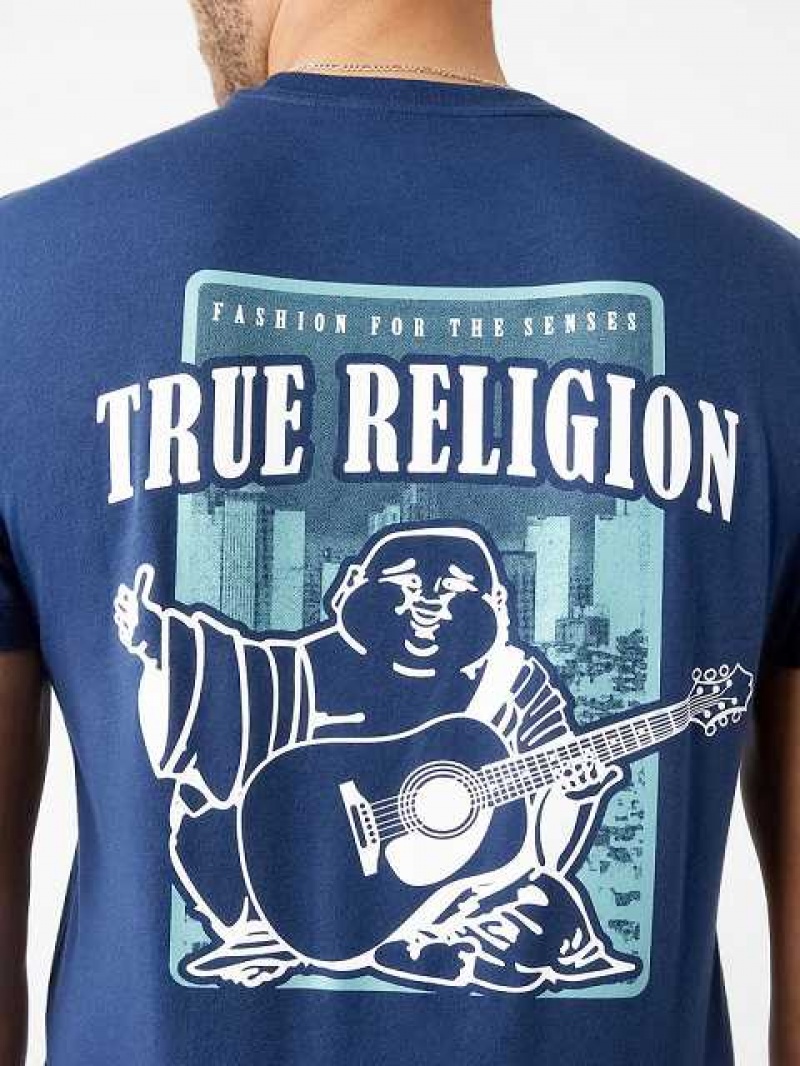 Camiseta True Religion City Buddha Logo Crew Hombre Azul Marino Azules | Colombia-HFAPLKB04