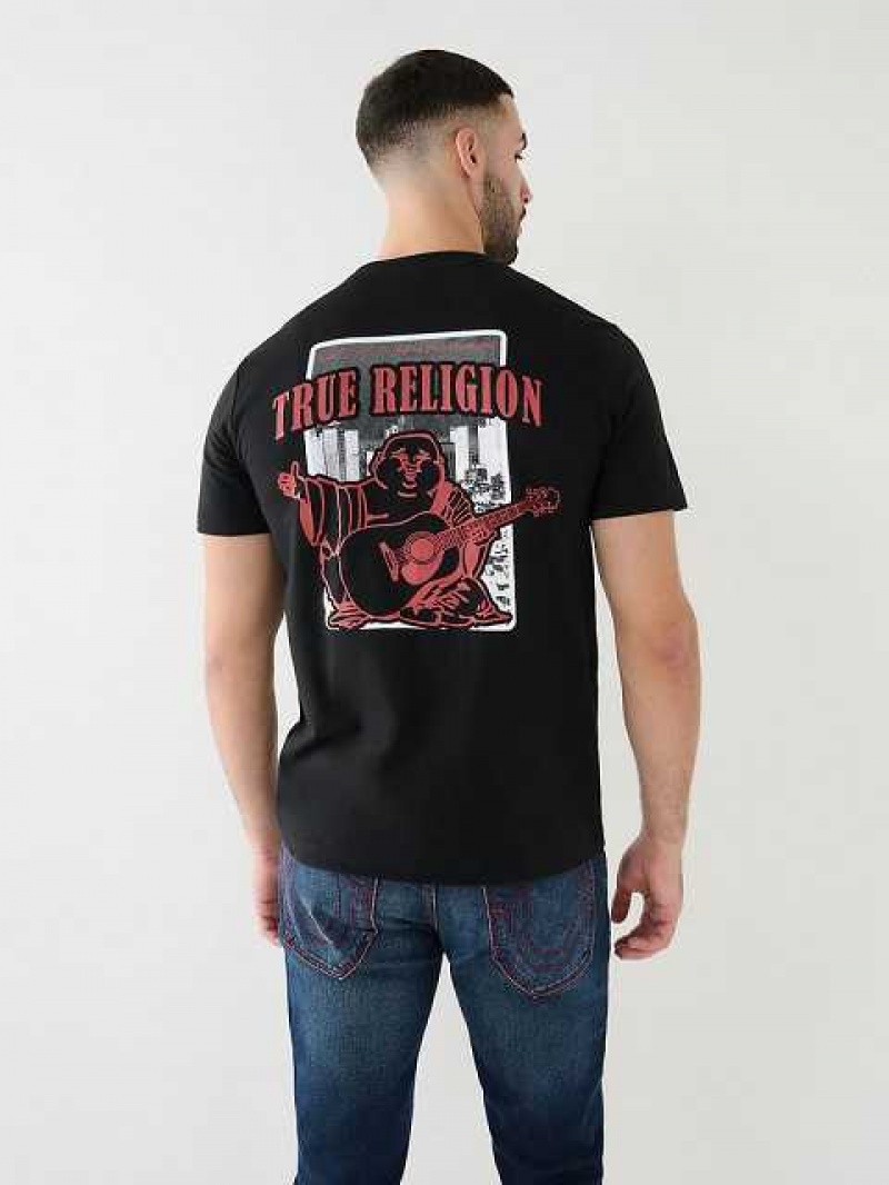 Camiseta True Religion City Buddha Logo Crew Hombre Negras | Colombia-YTCZROD96