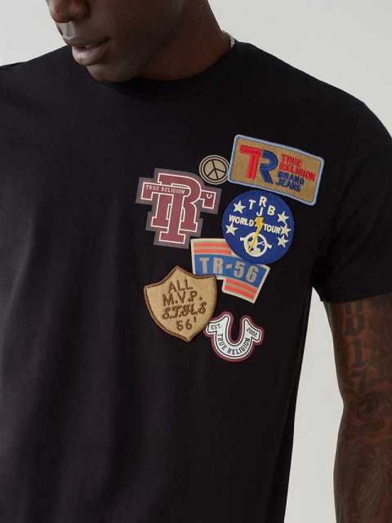 Camiseta True Religion Collegiate Patch Hombre Negras | Colombia-JTILDSN78