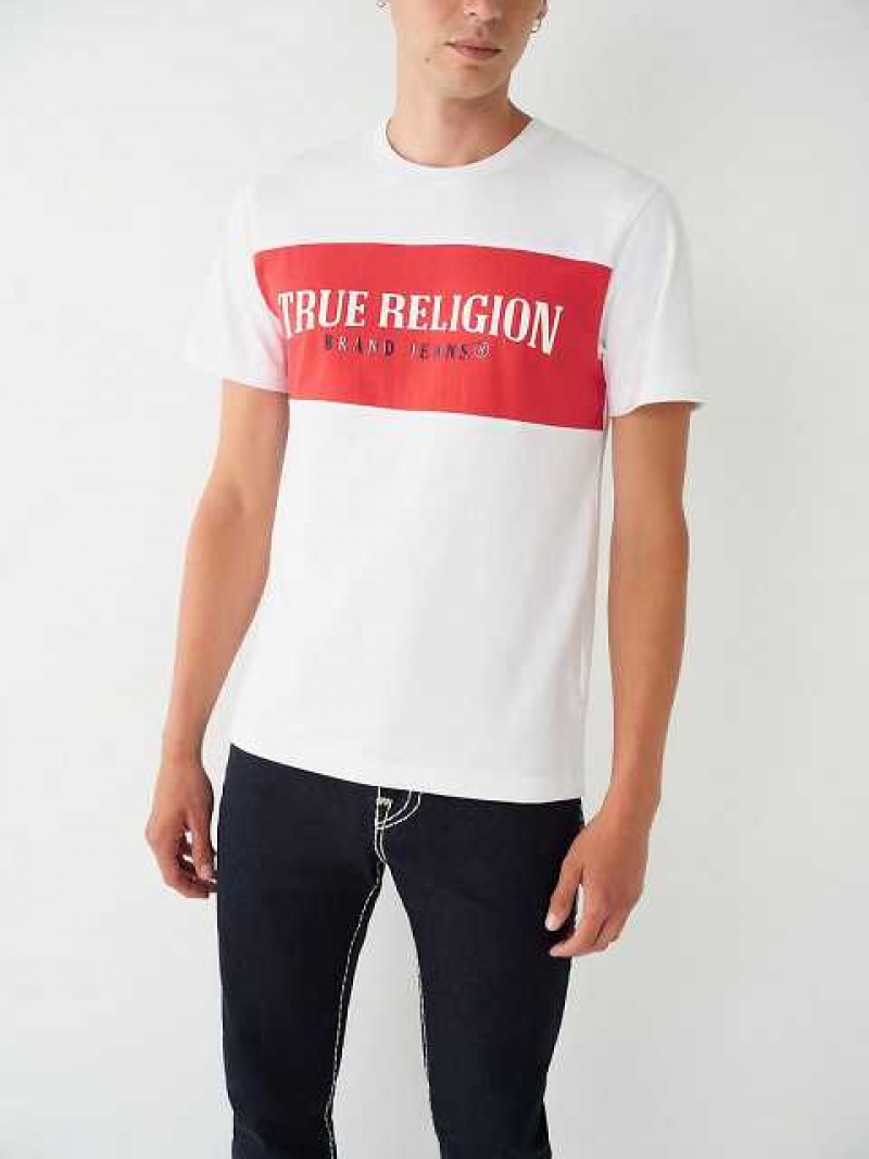 Camiseta True Religion Color Block True Logo Hombre Blancas | Colombia-YZVUEDX78