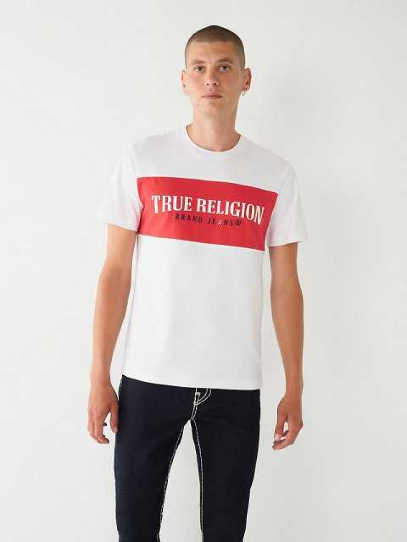 Camiseta True Religion Color Block True Logo Hombre Blancas | Colombia-YZVUEDX78