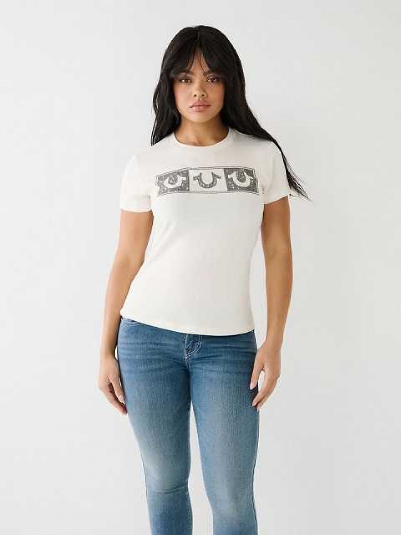 Camiseta True Religion Crystal Box Horseshoe Logo Mujer Blancas | Colombia-WICBUZH95