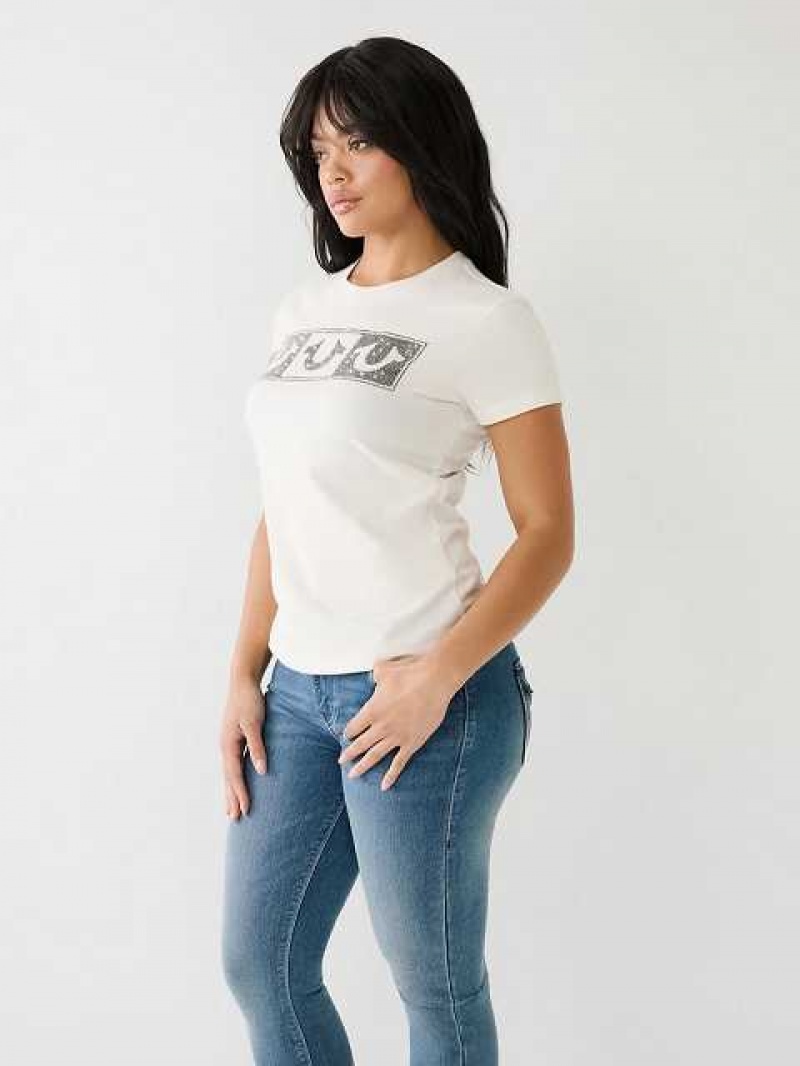 Camiseta True Religion Crystal Box Horseshoe Logo Mujer Blancas | Colombia-WICBUZH95