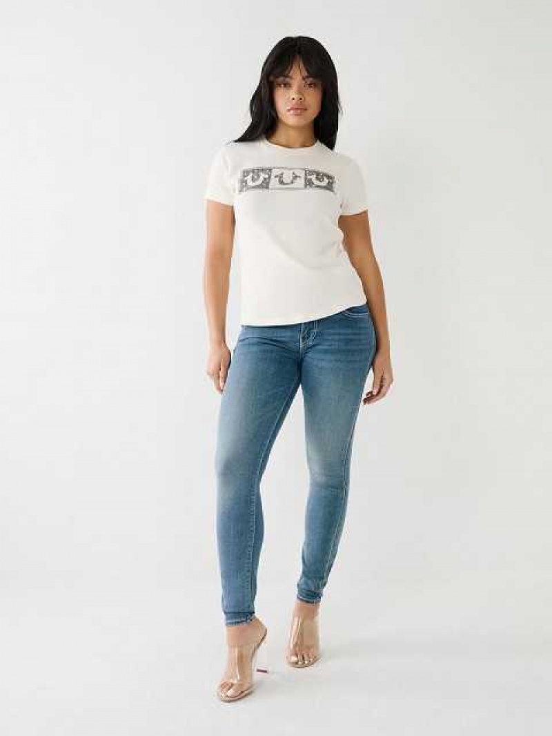 Camiseta True Religion Crystal Box Horseshoe Logo Mujer Blancas | Colombia-WICBUZH95