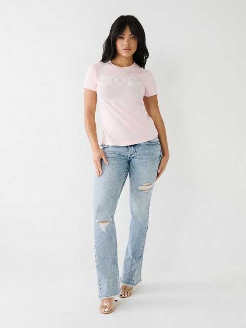 Camiseta True Religion Crystal Box Horseshoe Logo Mujer Rosas | Colombia-AWHITOC90