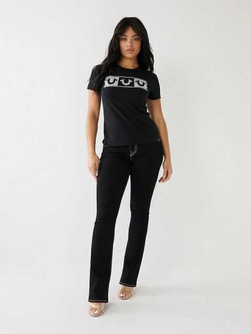 Camiseta True Religion Crystal Box Horseshoe Logo Mujer Negras | Colombia-NRMOCSH47