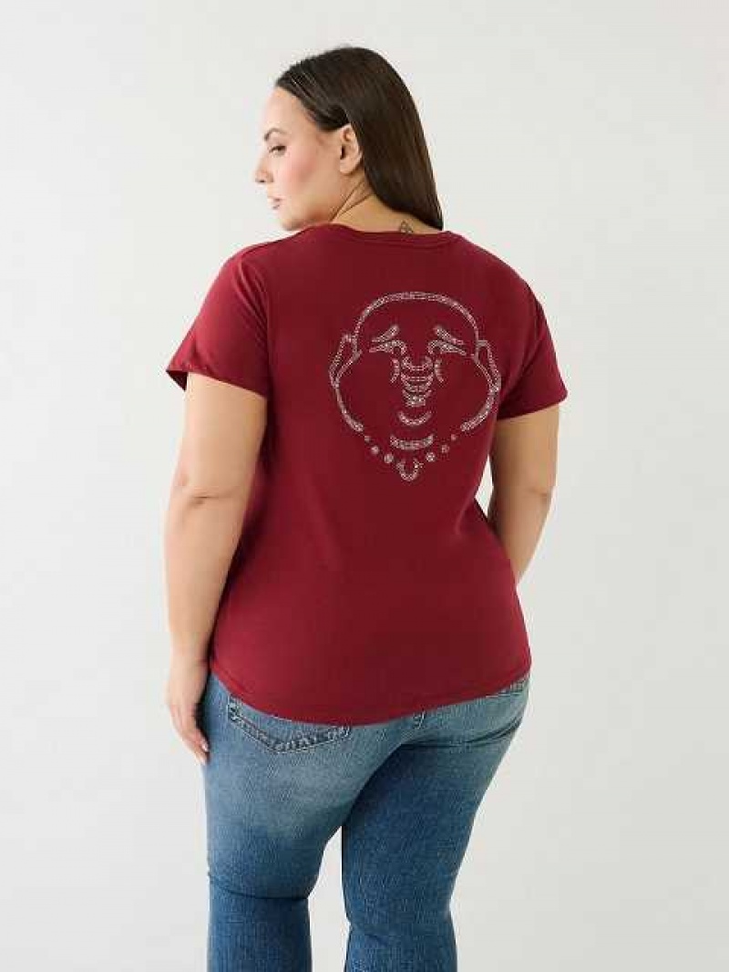 Camiseta True Religion Crystal Buddha Logo V Neck Mujer Fucsia | Colombia-SVLEYHX75