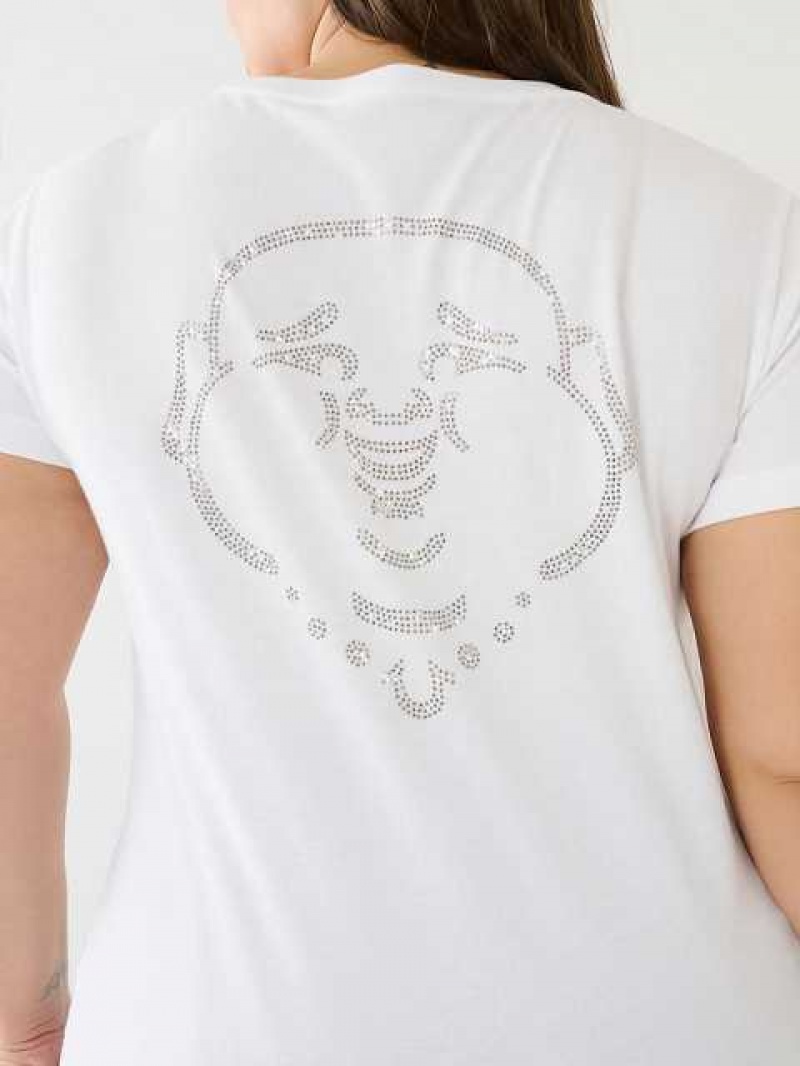 Camiseta True Religion Crystal Buddha Logo V Neck Mujer Blancas | Colombia-QACDWMK05