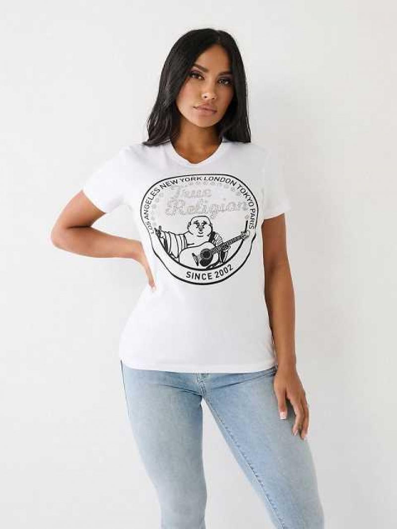 Camiseta True Religion Crystal Buddha Mujer Blancas | Colombia-LKCHOTP85