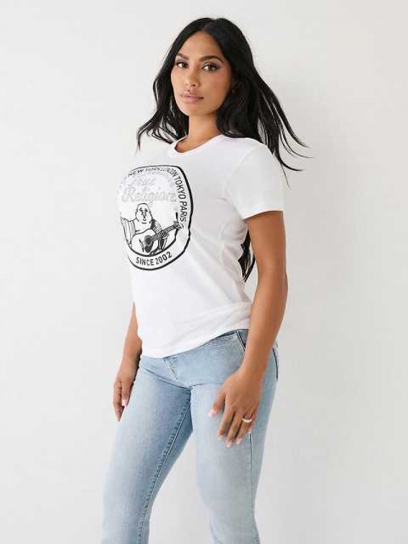 Camiseta True Religion Crystal Buddha Mujer Blancas | Colombia-LKCHOTP85