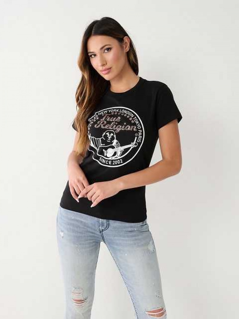 Camiseta True Religion Crystal Buddha Mujer Negras | Colombia-YDPQSAE68