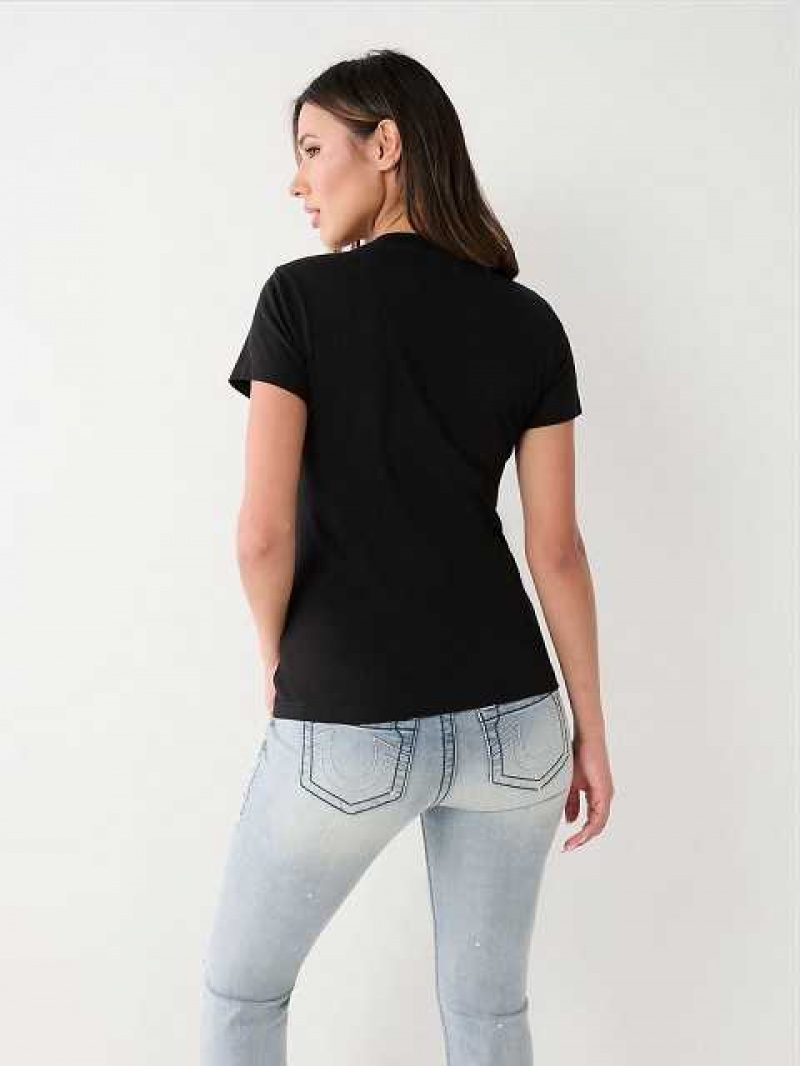 Camiseta True Religion Crystal Buddha Mujer Negras | Colombia-YDPQSAE68