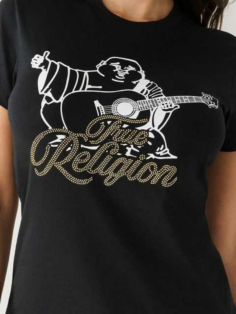 Camiseta True Religion Crystal Buddha Mujer Negras | Colombia-DQIPSMC56