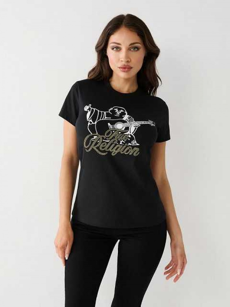 Camiseta True Religion Crystal Buddha Mujer Negras | Colombia-DQIPSMC56