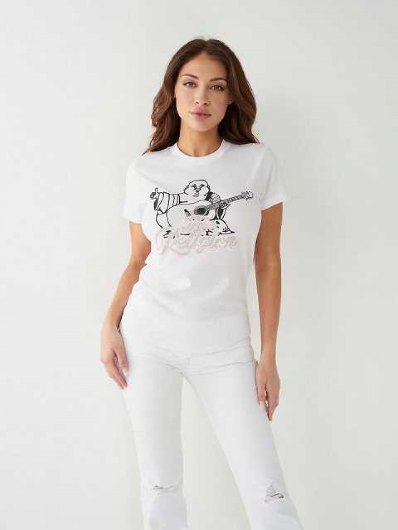 Camiseta True Religion Crystal Buddha Mujer Blancas | Colombia-IGWEVBK98