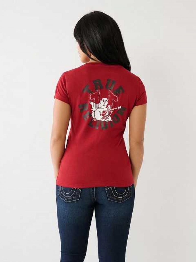 Camiseta True Religion Crystal Buddha V Mujer Rojas | Colombia-PZEDVYC23