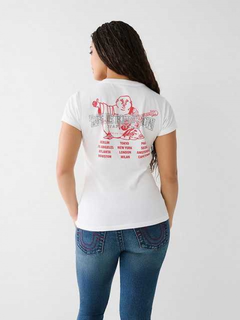 Camiseta True Religion Crystal Buddha V Mujer Blancas | Colombia-HGSBTAE92