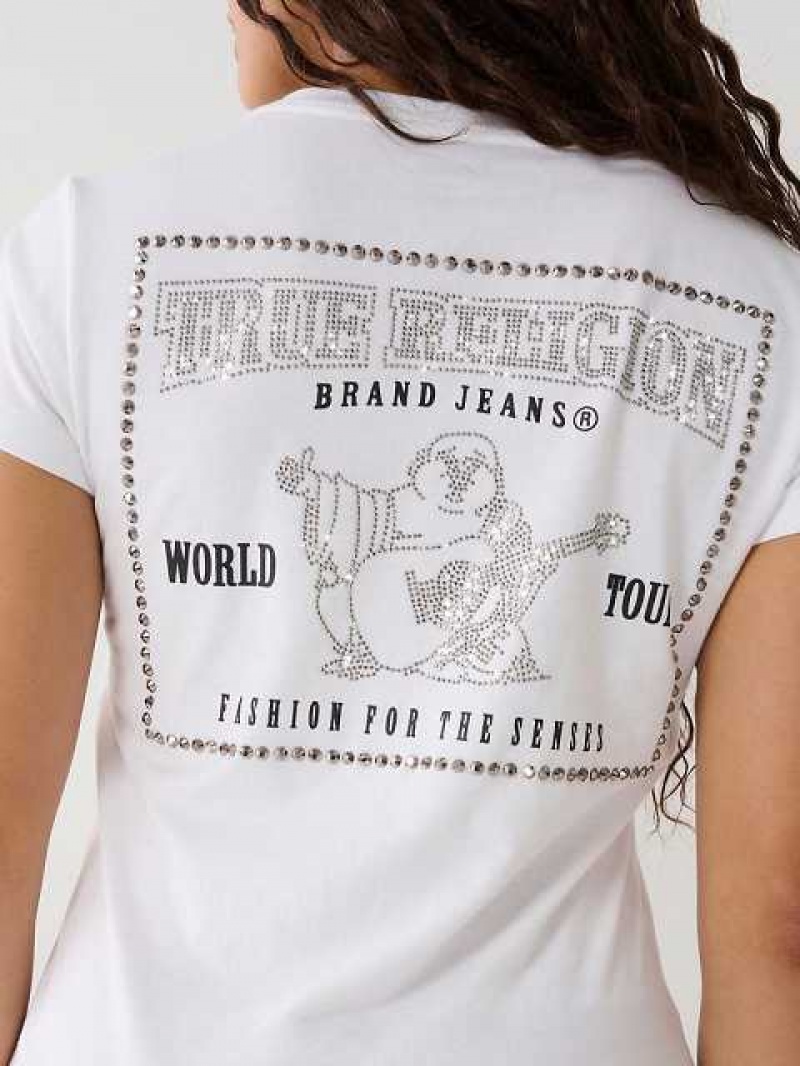 Camiseta True Religion Crystal Buddha V Mujer Blancas | Colombia-ZXMEKAV62