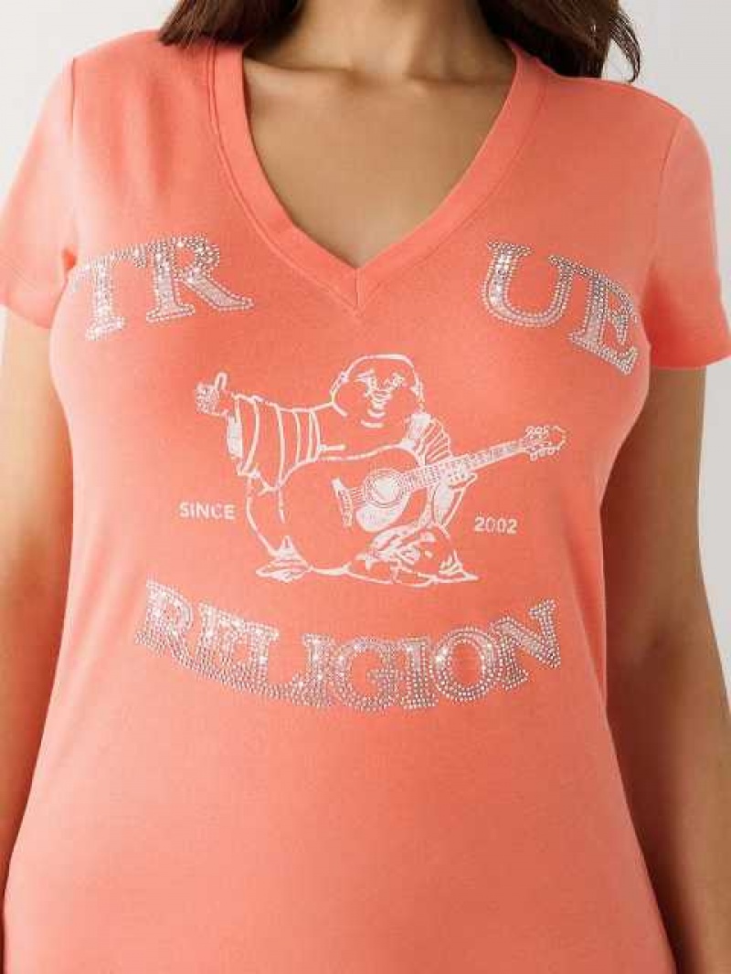 Camiseta True Religion Crystal Buddha V Mujer Naranjas Rosas | Colombia-YQKRAOS67