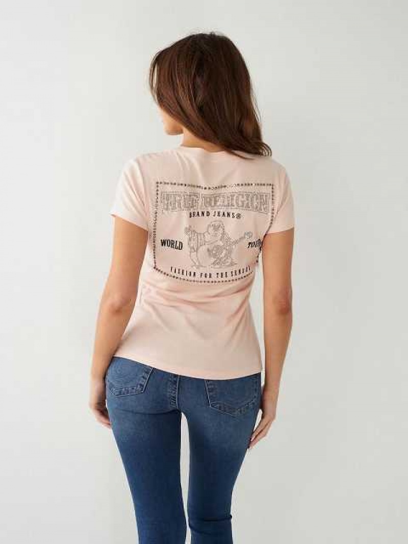 Camiseta True Religion Crystal Buddha V Mujer Rosas | Colombia-QICGTAN13