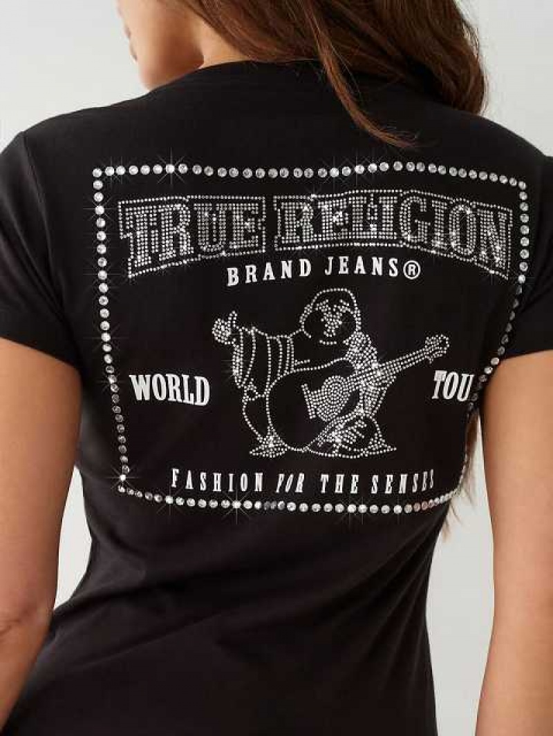 Camiseta True Religion Crystal Buddha V Mujer Negras | Colombia-FVHMYAU62