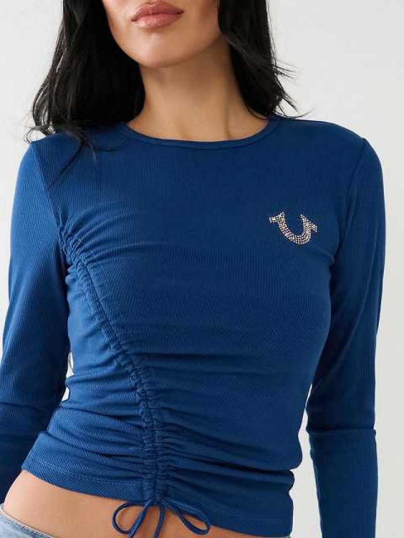 Camiseta True Religion Crystal Horseshoe Ruched Baby Mujer Azules | Colombia-QELCOMJ46