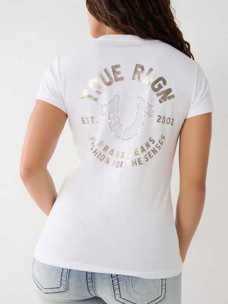 Camiseta True Religion Crystal Horseshoe V Mujer Blancas | Colombia-OTYNQFJ15