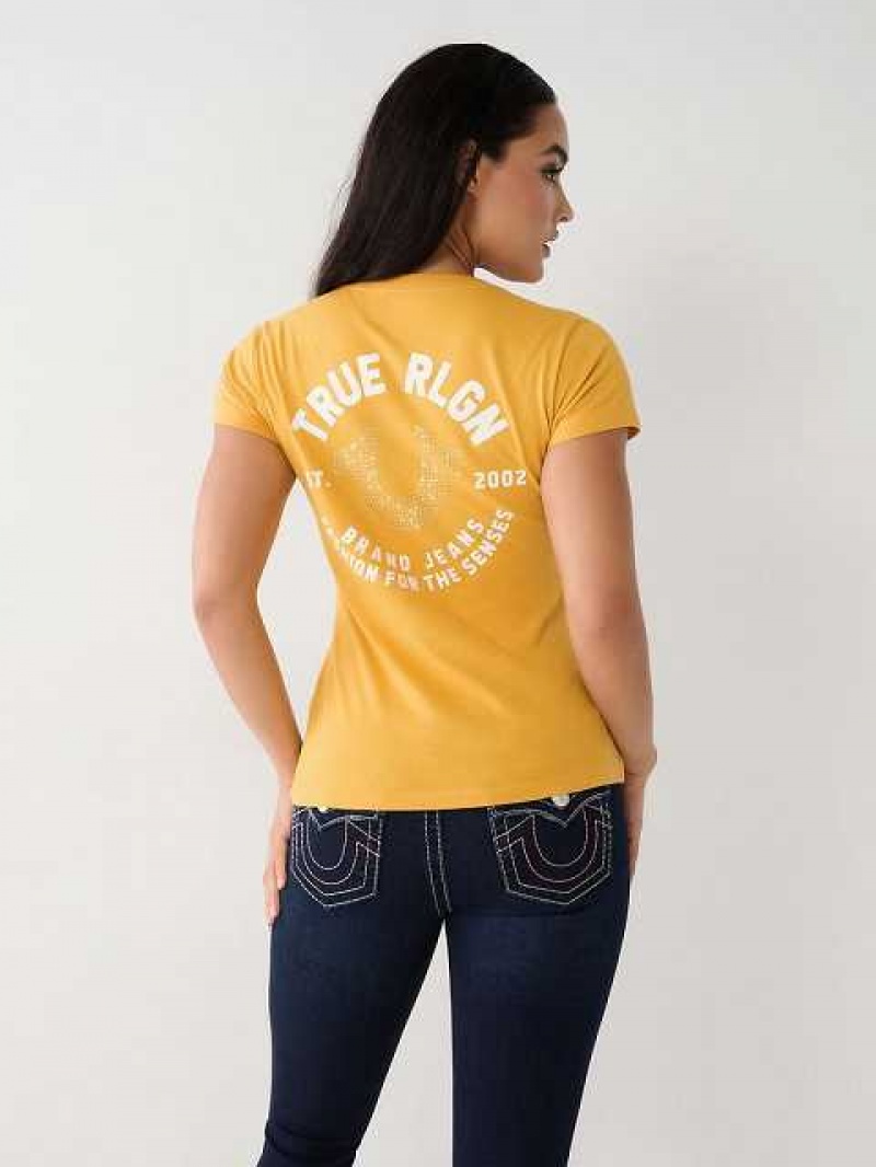 Camiseta True Religion Crystal Horseshoe V Mujer Amarillo | Colombia-MNGCURS65