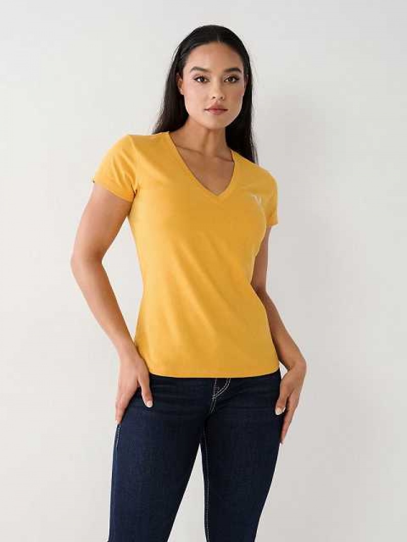 Camiseta True Religion Crystal Horseshoe V Mujer Amarillo | Colombia-MNGCURS65