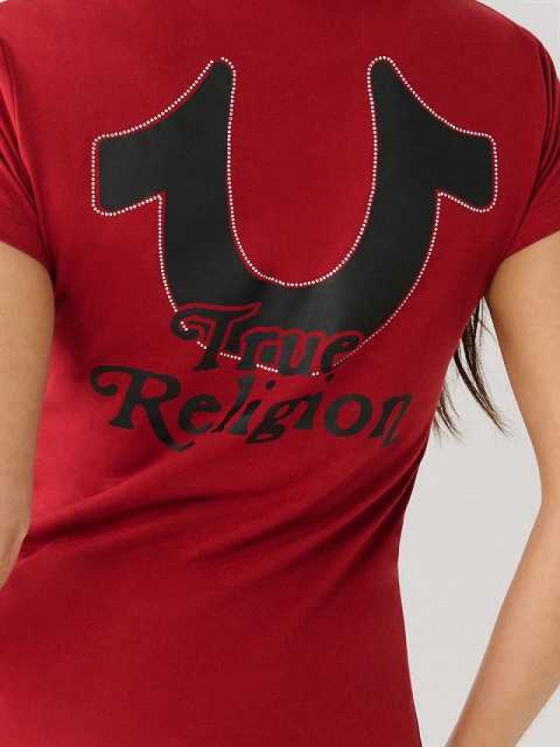 Camiseta True Religion Crystal Horseshoe V Mujer Rojas | Colombia-CXYWHKO17