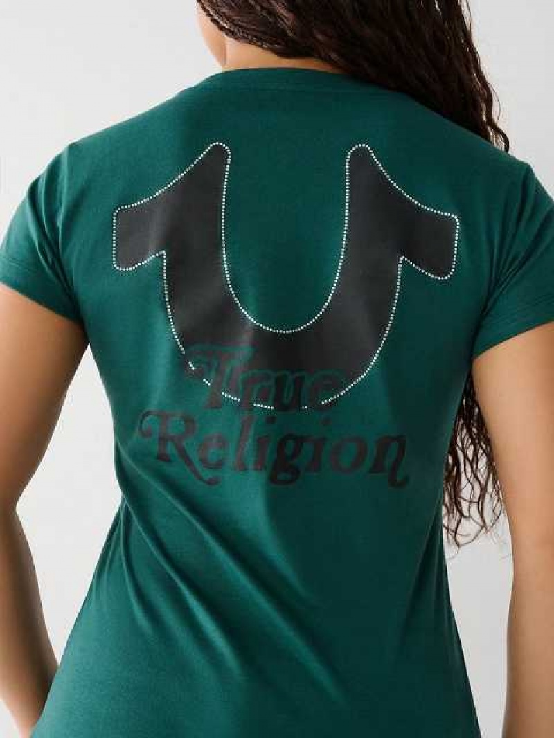 Camiseta True Religion Crystal Horseshoe V Mujer Turquesa Verde | Colombia-RJAMNTB10