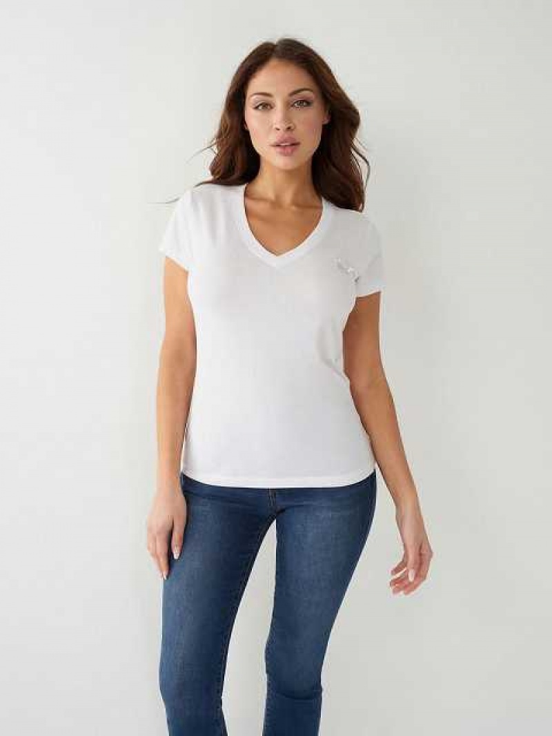 Camiseta True Religion Crystal Horseshoe V Mujer Blancas | Colombia-SXZOPAT97