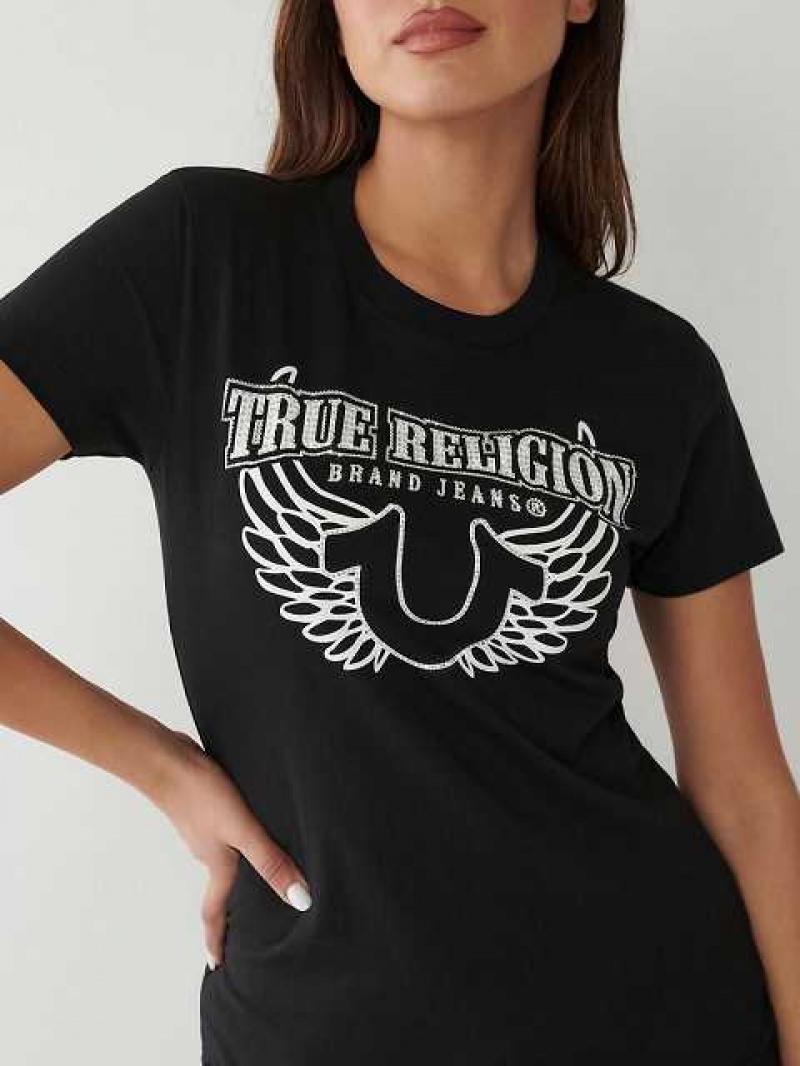 Camiseta True Religion Crystal Horseshoe Mujer Negras | Colombia-DOAMGRX54