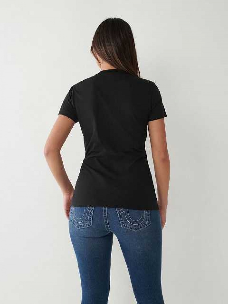 Camiseta True Religion Crystal Horseshoe Mujer Negras | Colombia-DOAMGRX54