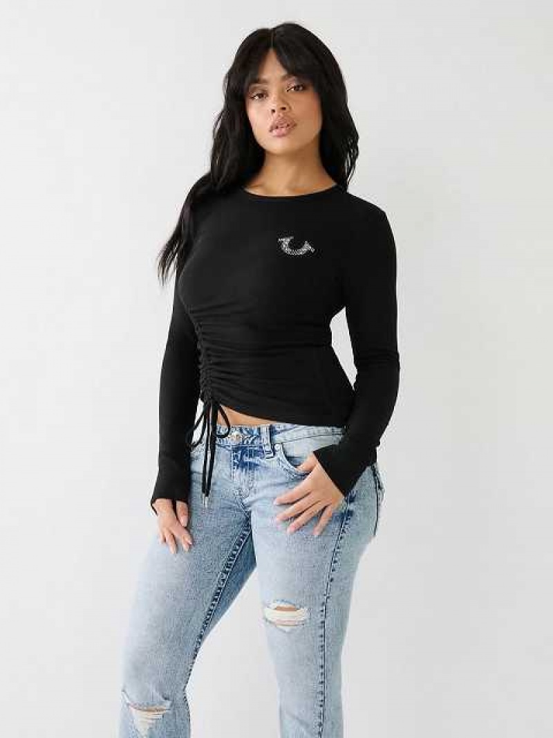 Camiseta True Religion Crystal Horseshoe Ruched Baby Mujer Negras | Colombia-RDOLCHX57