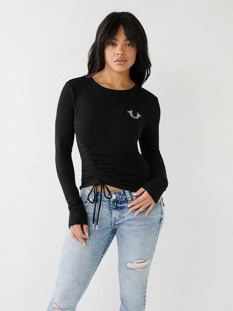 Camiseta True Religion Crystal Horseshoe Ruched Baby Mujer Negras | Colombia-RDOLCHX57