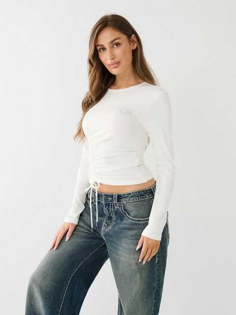 Camiseta True Religion Crystal Horseshoe Ruched Baby Mujer Blancas | Colombia-PBEKVRM73